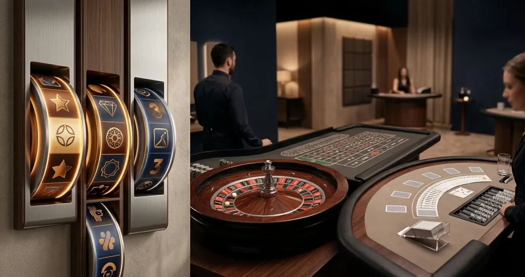 Illustratie van slots, roulette en blackjack als ProntoBet-spelcategorieën