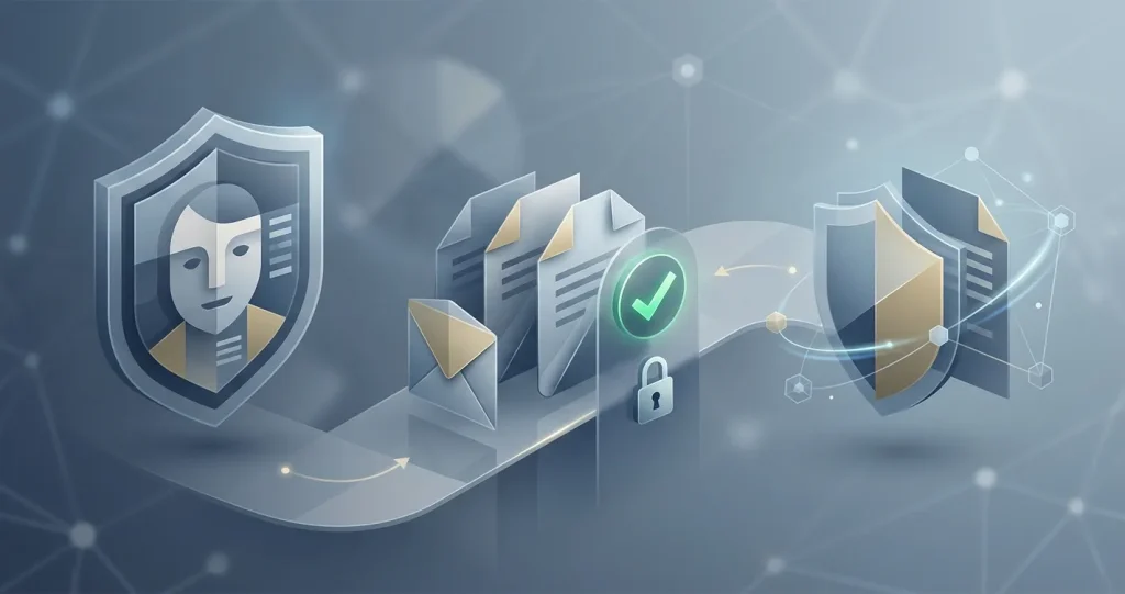 Privacyvriendelijke illustratie van identiteit en verificatiestappen